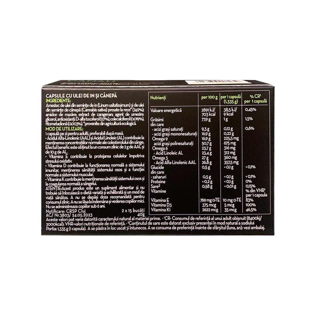 كبسولات زيت بذور الكتان والقنب من كاناه، غنية بأوميغا 3+، 30 كبسولة